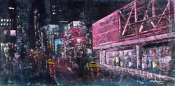 New York Never Sleeps by Mark Curryer - Original Mixed Media on Board sized 48x24 inches. Available from Whitewall Galleries